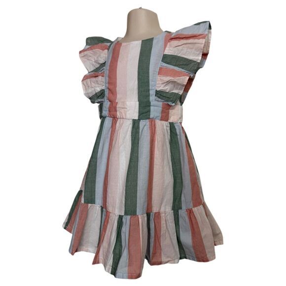 Janie & Jack Striped Ruffle Pink Blue Green Dress Size 3T - Picture 6 of 8